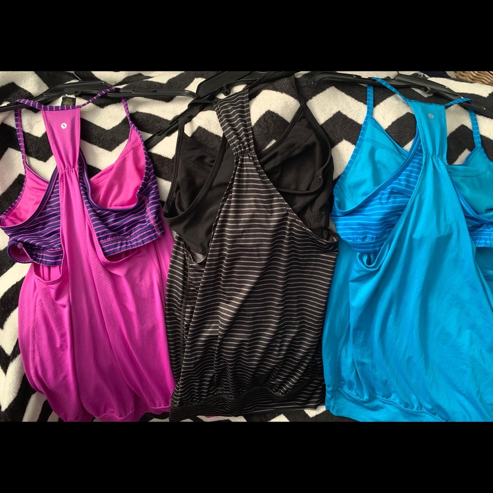 Workout tank w/ attached sports bra. Great for running, yoga, spin & any sport.